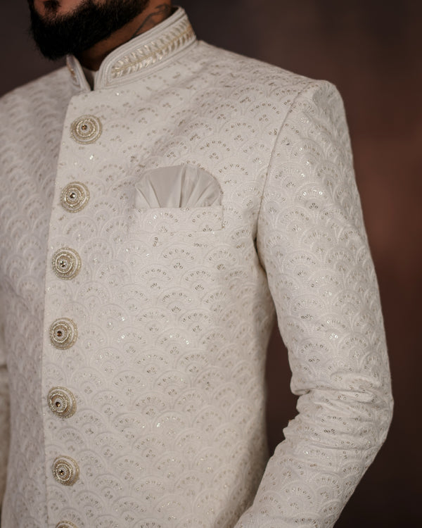 Off-White Indo-Western Attire with Detailed Embroidery